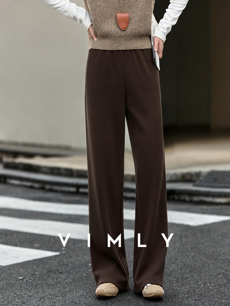 VIMLY Women's Pants Brown Vintage 2025 Autumn Casual Knitted Straight Long Pants Warm Draping Pockets Female Sweatpants A2519