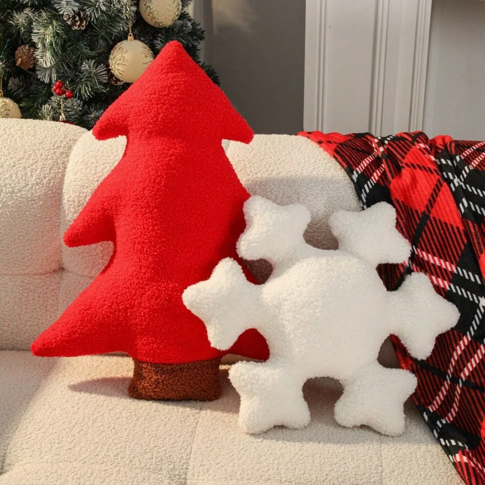 وسادة رمي قطيفة جديدة على شكل ندفة الثلج | دمية عيد الميلاد، ديكور الثلج، وسادة أريكة المنزل #4