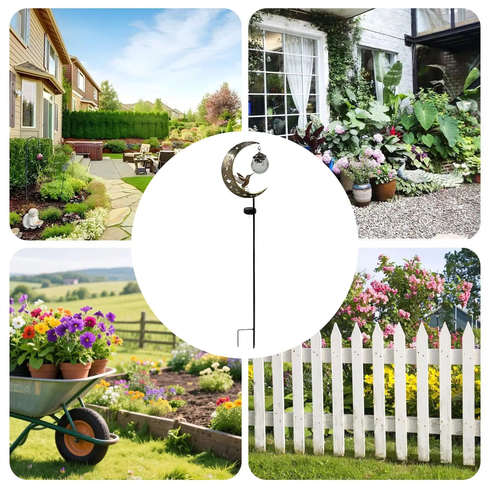 

Solar Stake Lights Outdoor Moon Hummingbird Decorative Waterproof Statues Solar Lights Outdoor Figurines For Yard Patio Outside