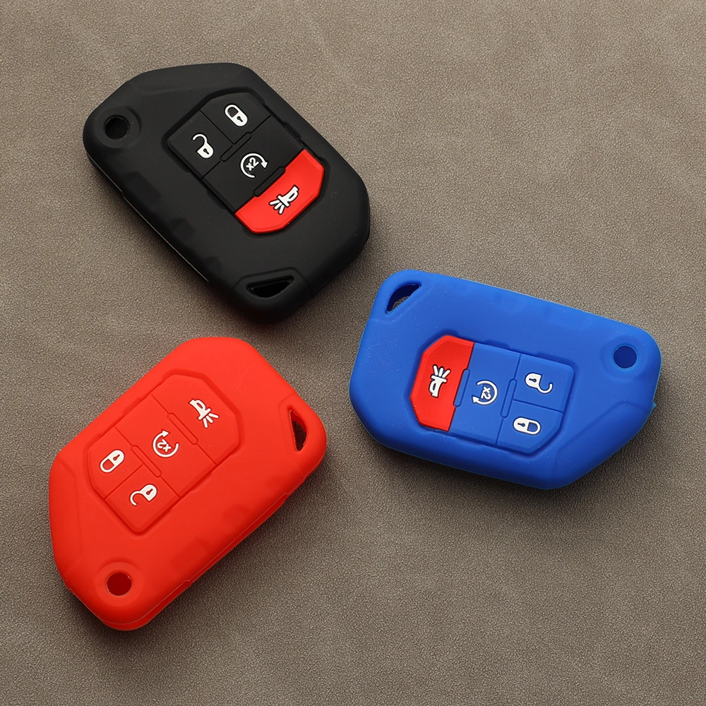 Key Fob Cover Silicone Fits for Jeep Wrangler Sahara JLUR Gladiator 4 Button Folding Key