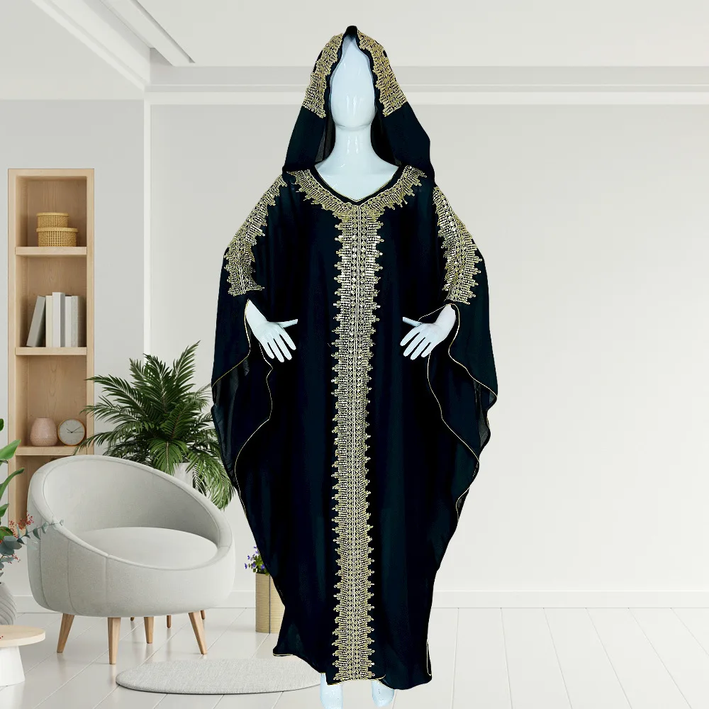 

African Dresses for Women Loose Hooded Boubou Robe Dubai Abaya Turkey Kaftan Eid Djellaba Islamic Jalabiya Ramadan Muslim Dress