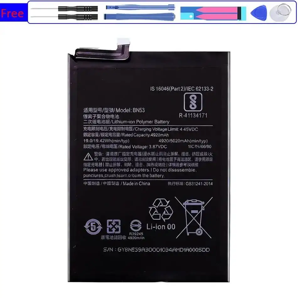 BN53 BN54 BN55 Battery For Xiaomi Redmi Note 9 Pro/5G 10X 4G 9S Phone Batteries