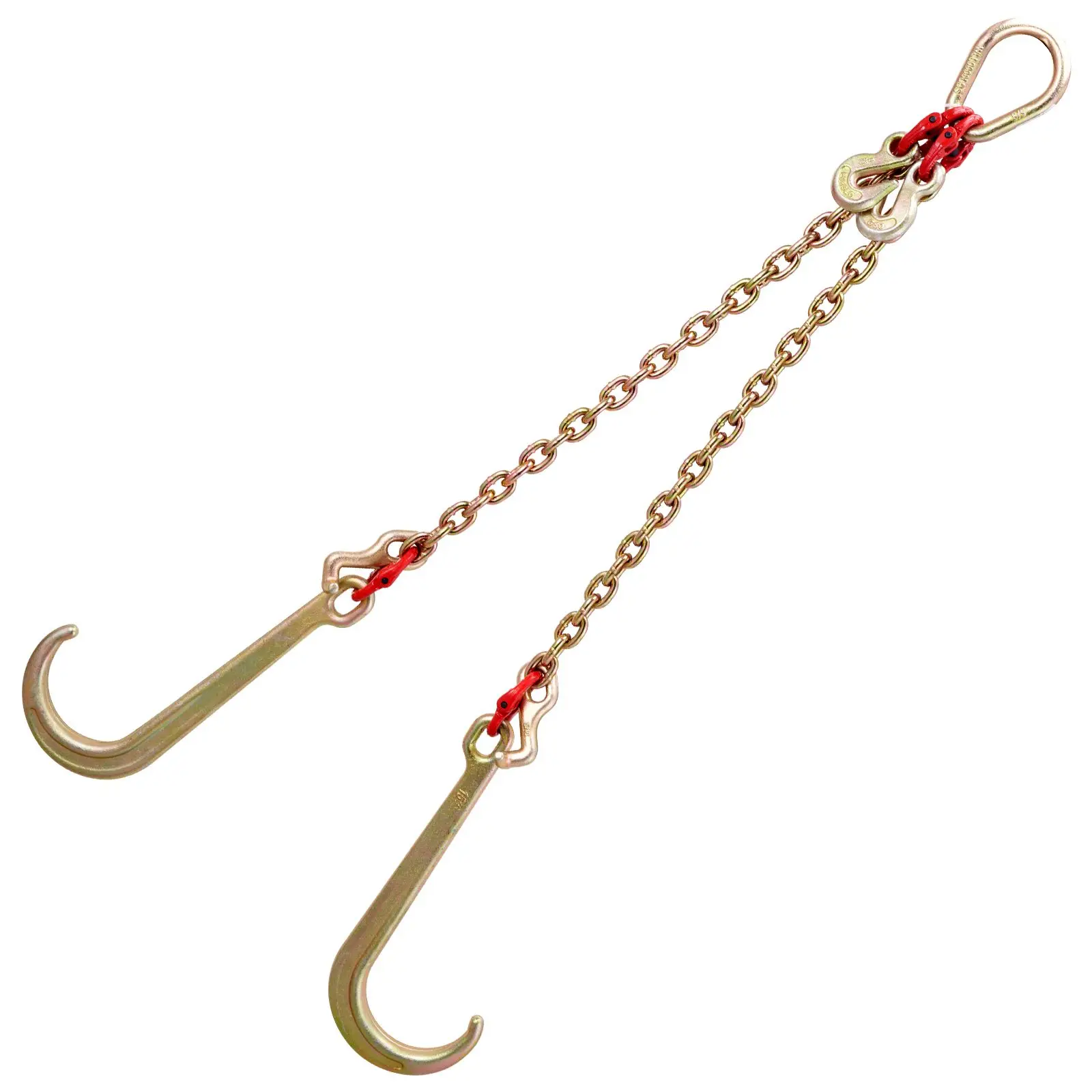 V Bridle Chain, 5/16 in x 2 ft Tow, Grade 80 - Transport, 9260 Lbs Break Strength with TJ Hooks and Crab, Heavy Duty Pear Link