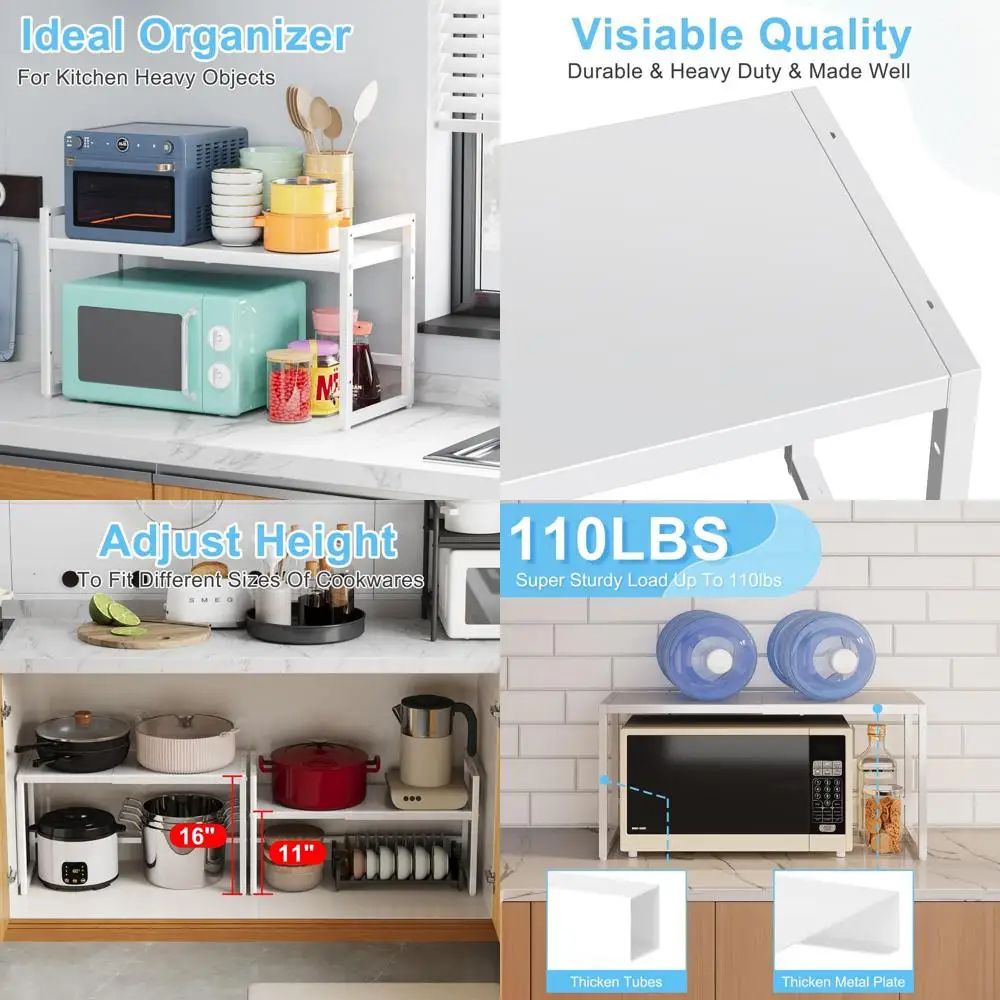 

Heavy-Duty Adjustable Metal Kitchen Shelves, 110 lbs Capacity, White, for Appliances, Pantry, and Storage