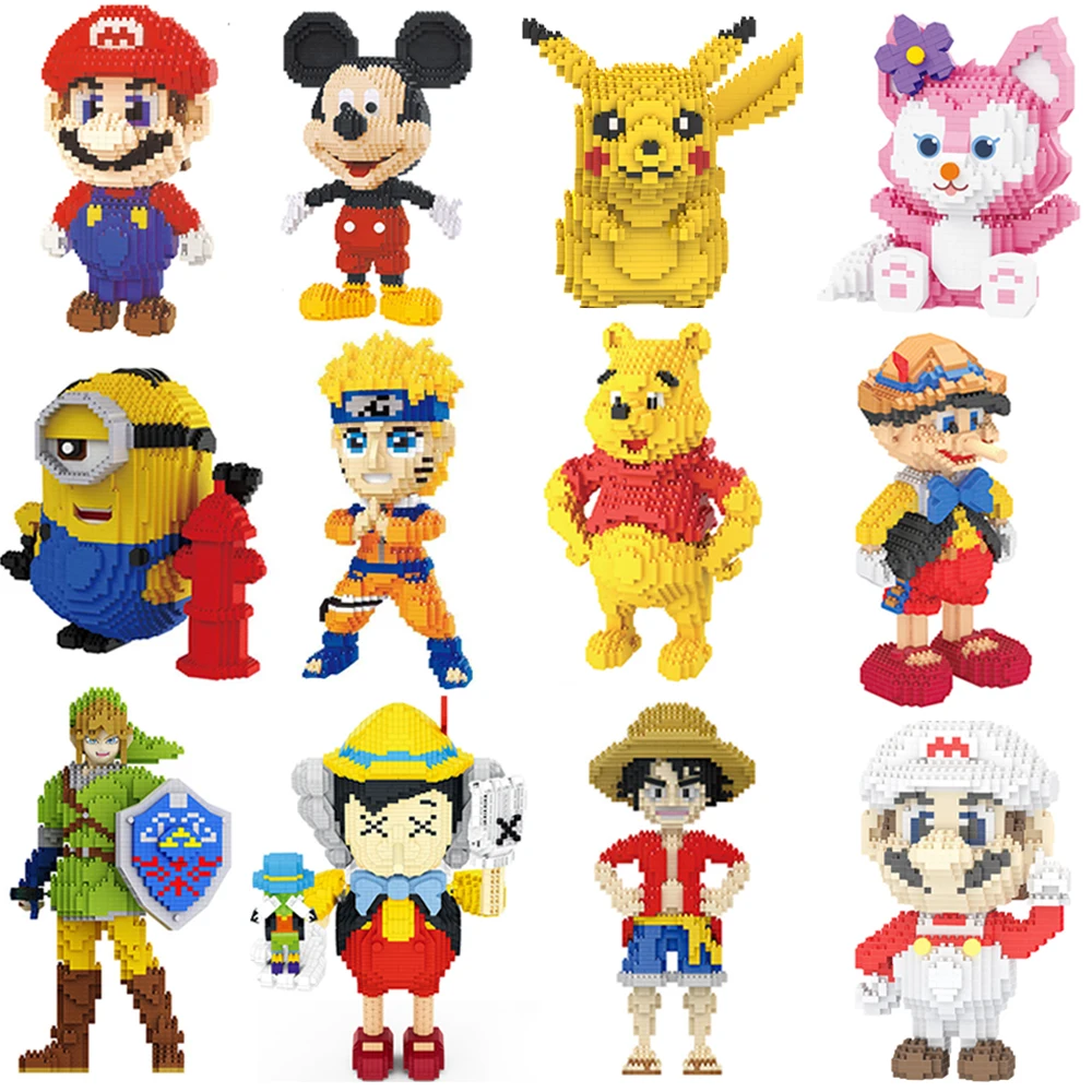 

Disney Anime Diamond Building Block Stitch Zootopia Pinocchio Winne Cute Animal Assembly Mikey Brick Figure Toy for Santa Gift