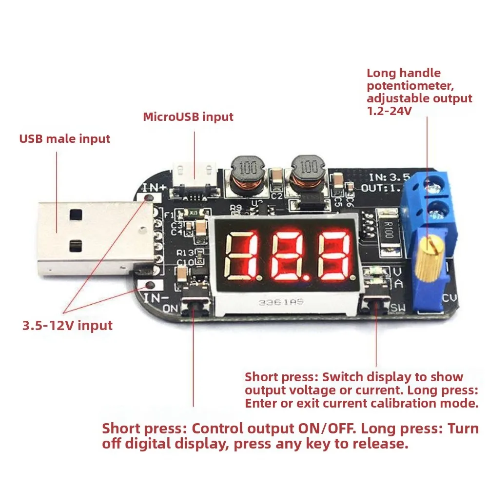 Adjustable USB Voltage Regulator Module 5V To 3.3V 9V 12V 18V 24V With Voltage For Test Measurement Tool Accessory
