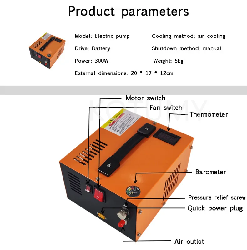 Submersible High Pressure PCP Compressor - 300bar 12V/110V/220V Electric Rifle Inflator Pump