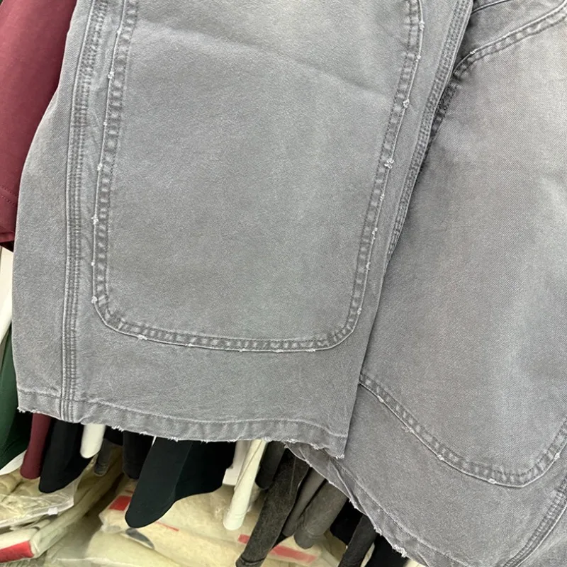 Gewassen noodlijdende gebogen wijde pijpen broek heren dames high street grijze abrikoos losse casual jeans herfst winter denim broek