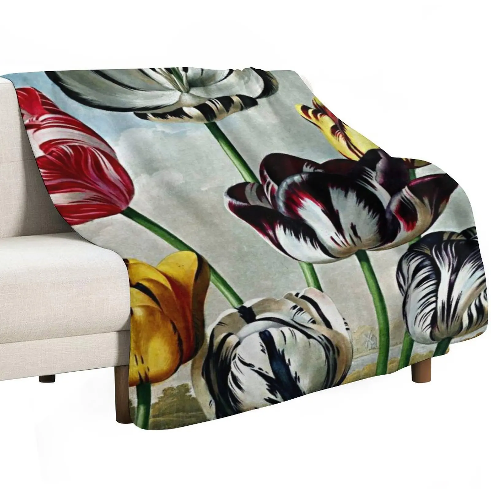 

Botanical Art Temple Of Flora Tulips Throw Blanket Decoratives Bed funny gift Blankets
