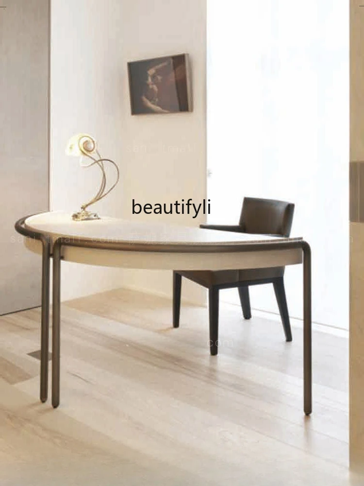 Qiji Style Minimalist Desk Semi-Circular Writing Desk Home Villa Balcony Leisure Desk