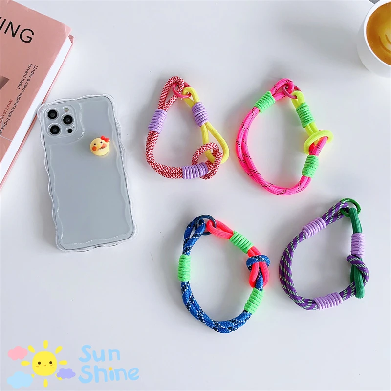 Korean Cute Knot Portable Mobile Phone Anti-lost Hand Bracelet Chain For iPhone 15 14 Pro Max Samsung Flip 4 Coloful Rope Chain