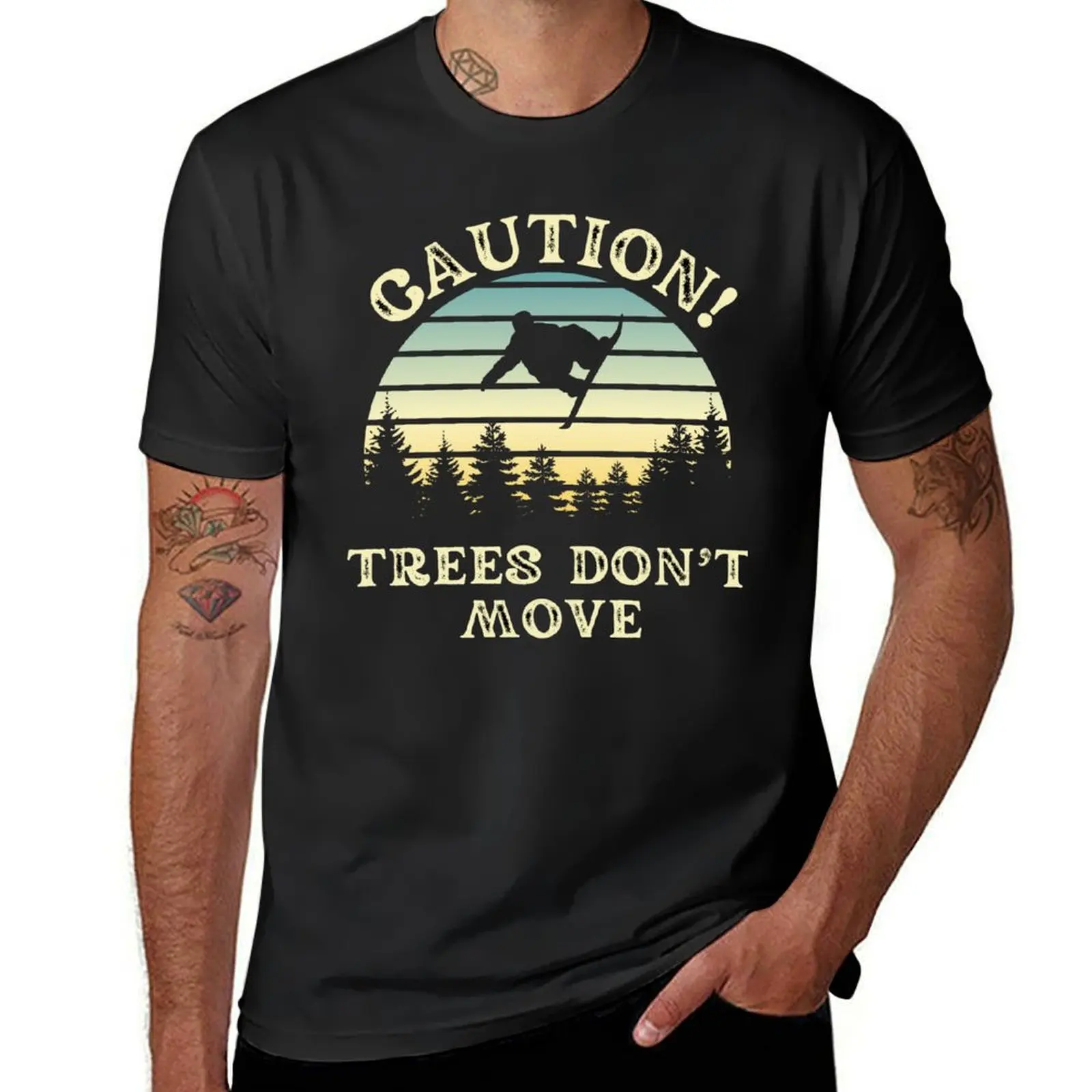 Snowboarding Caution Trees don't move T-Shirt boys whites anime clothes kawaii clothes quick-drying Men's clothing