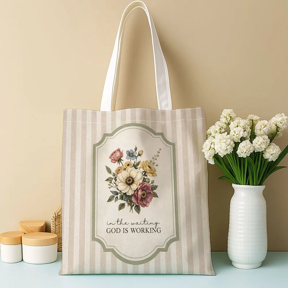Christian Floral Quote Tote Bag Neutral Roomy Reusable Shopping Bag for Women Style Daily Use Unique Handbag Fashion Travel Bags