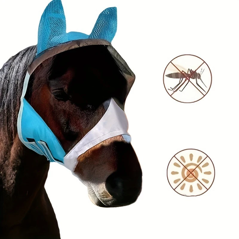 Capucha de caballo antimosquitos, máscara de caballo transpirable de varios tamaños, adecuada para caballos pequeños, medianos y grandes, pegada para evitar Mosqu