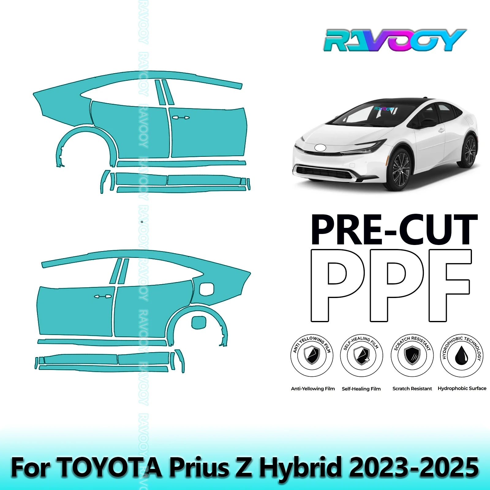 

For TOYOTA Prius Z Hybrid 2023-2025 8.5mil Clear Matte Pre-Cut PPF Door & A/B Pillar Kit TPU Paint Protection Film Set