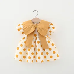 Children's clothing girl's dress summer new Korean version bubble sleeves bow collar polka dot printed princess dress