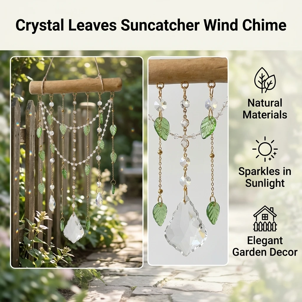 Garden Decor Sun Catcher Wind Chime Green Leaf Hanging Ornament for Patio Window Outdoor Home Decoration Durable Gift Set