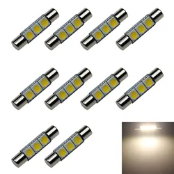 10x Warm White AUTO T6.3 Fuse Lamp Mirror Light 29MM 3 Emitters 5050 SMD LED 6614 6614F Z20890