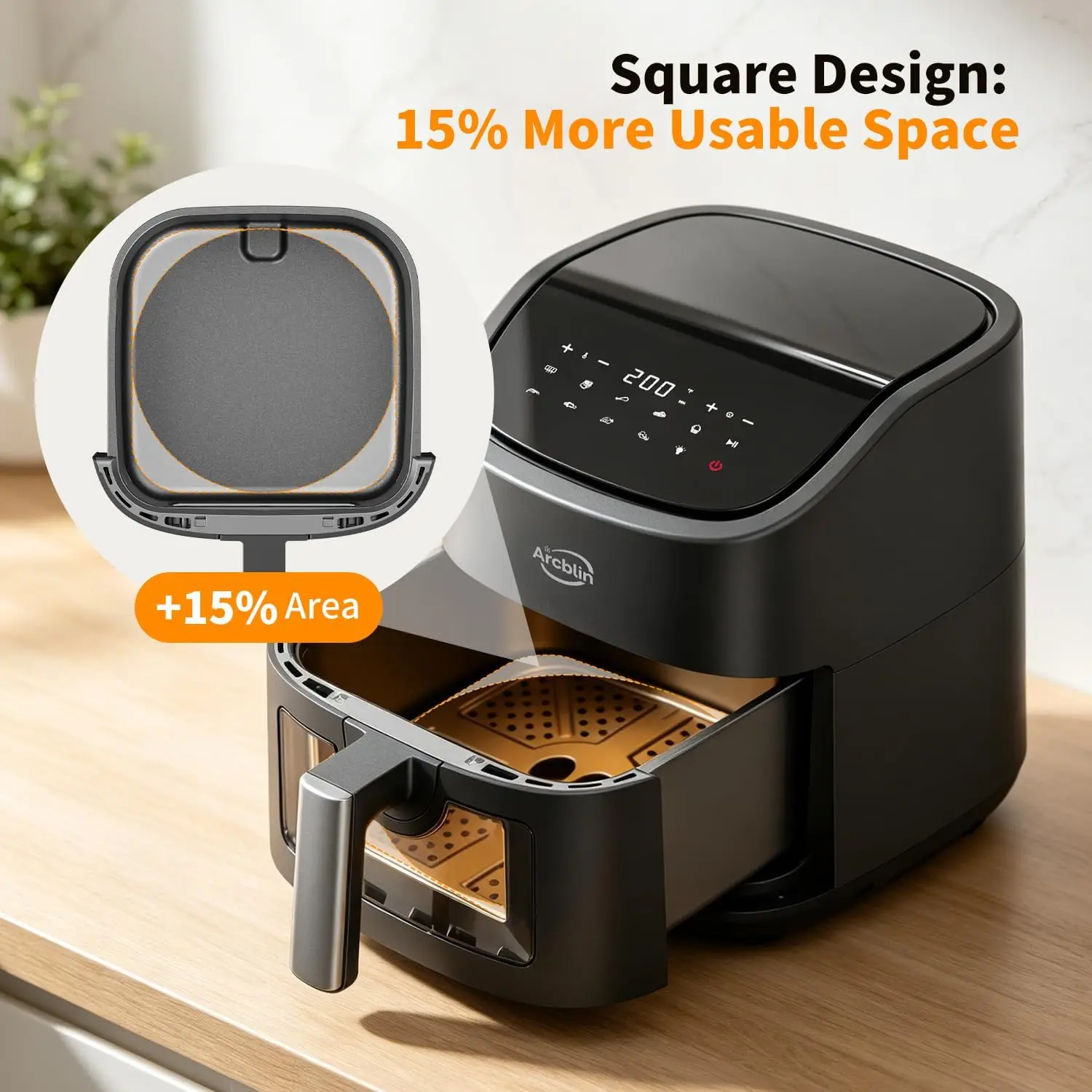 6.34-Quart Basket-Style Air Fryer with Viewing Window, 12 One-Touch Presets, 304 Stainless Steel Heating Element, Touchscreen Co