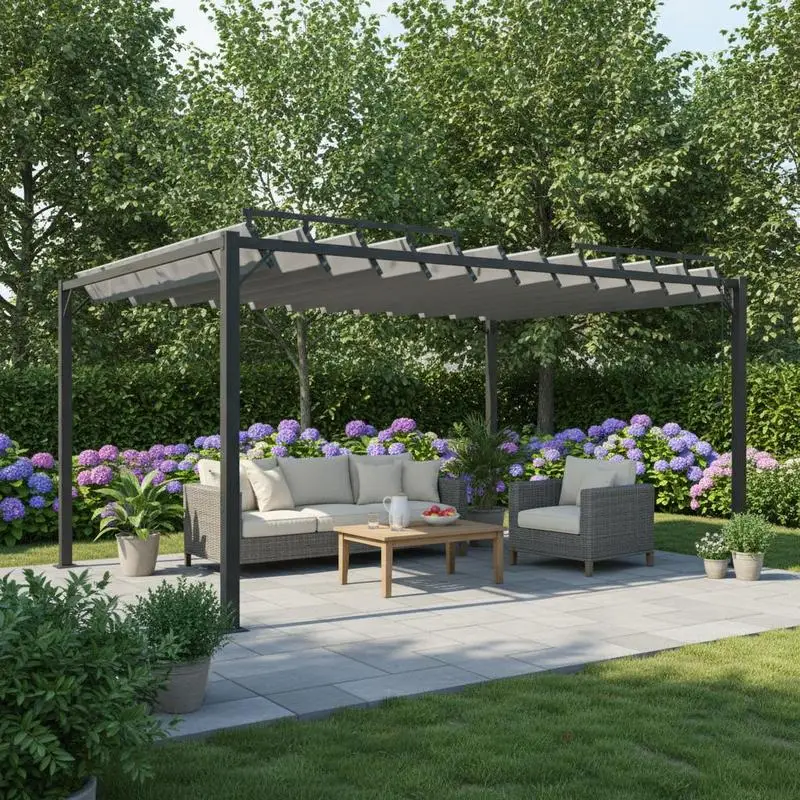 Pergola mit Lamellendach 3x4 m Anthrazit Aluminium-Gewebe Pergola mit Lamellendach Aluminiumrahmen Polyester-Gewebe Wasserdicht Schmutzabweisend für Garten und Terrasse