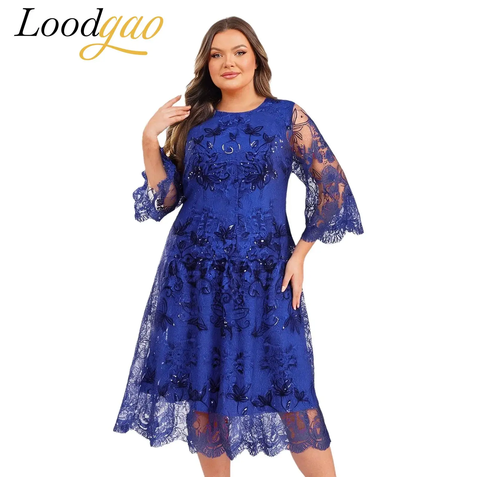 

Women Prom Dress Sparkly Sequin Embroidery Dresses Elegant Evening Loose Festive Vestidos Banquet Pageant Wedding Party Gown