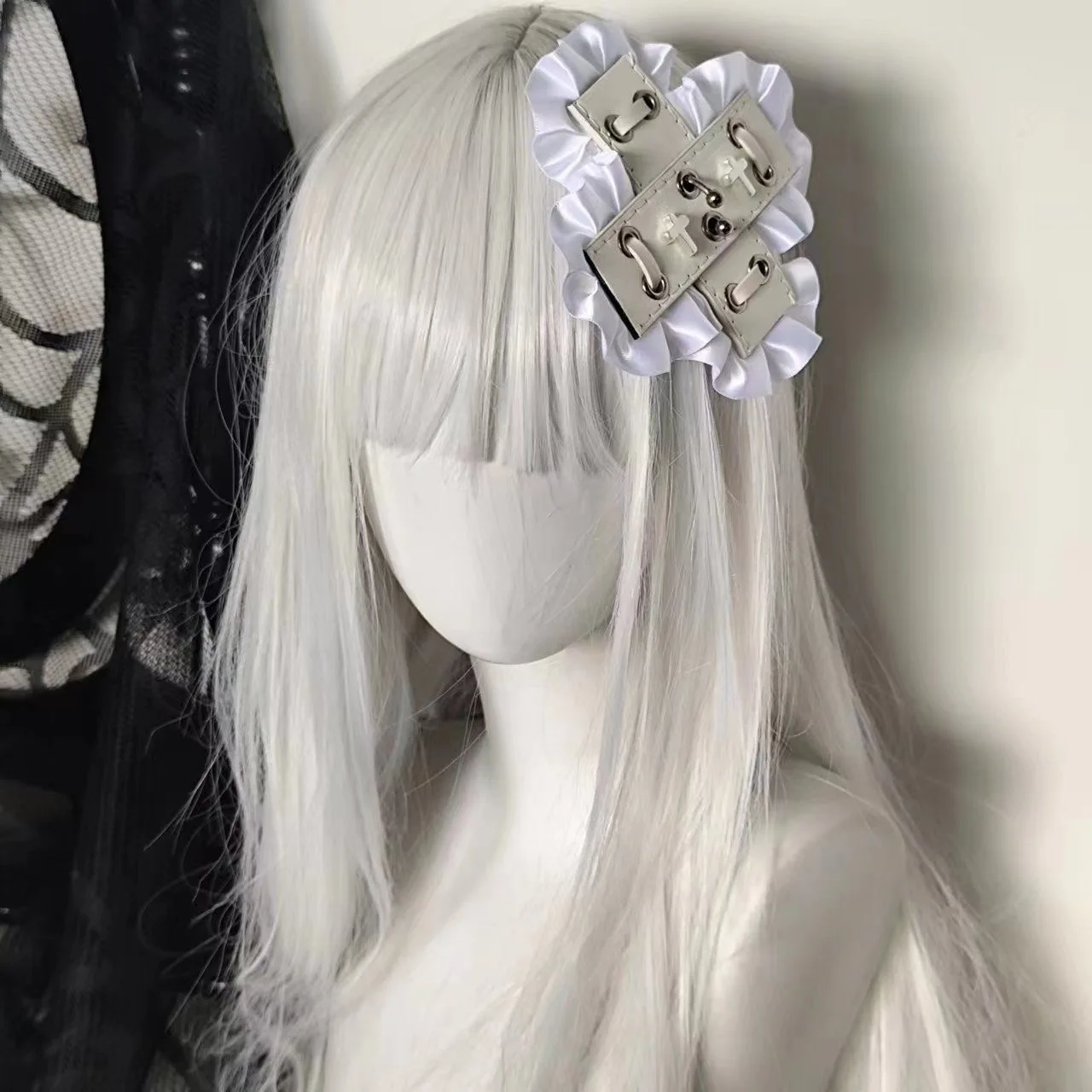 1pc minas terrestres punk cruz couro laço rebite grampo de cabelo subcultura individualista picante menina exagerada acessório de cabelo