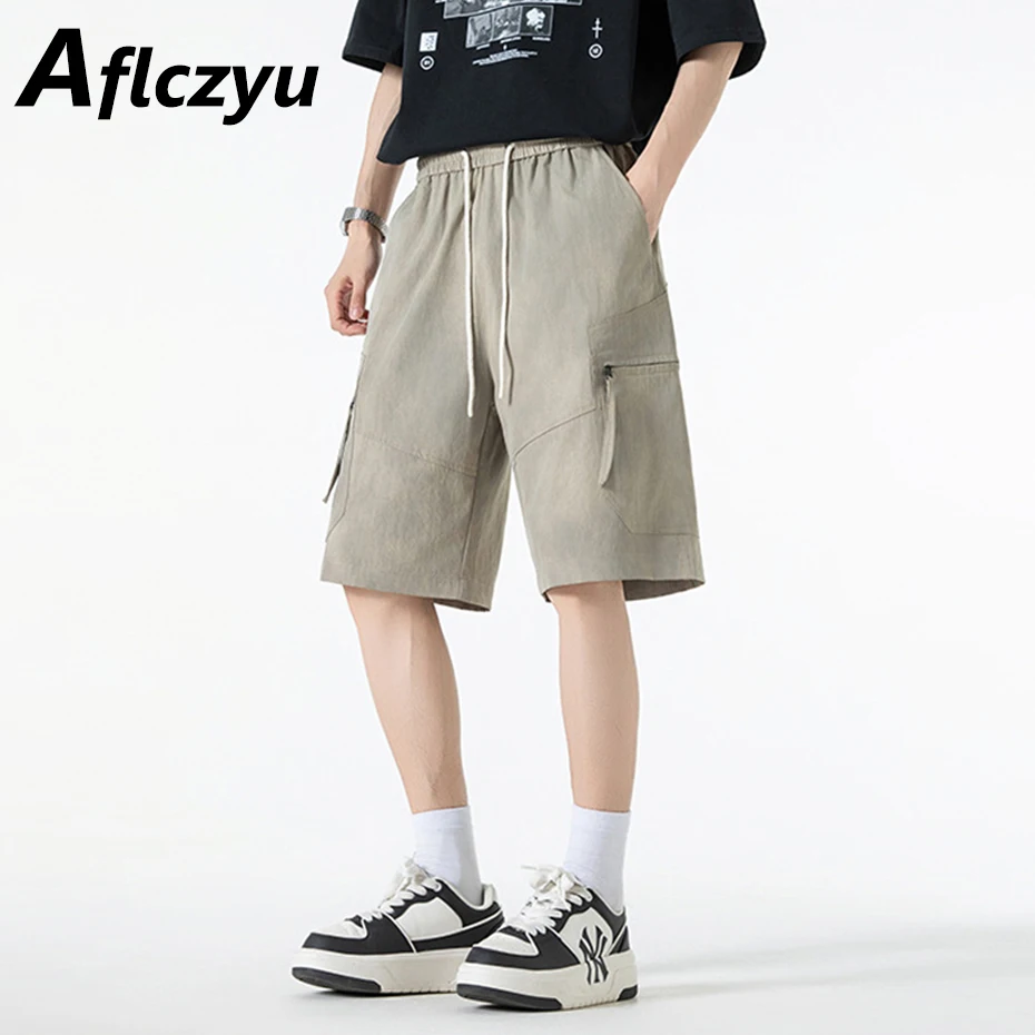 Summer Big Pocket Cargo Shorts Men Fashion Casual Short Pants Elastic Waist Shorts Male