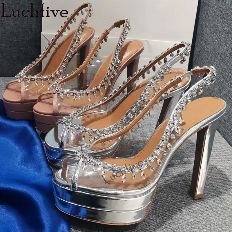 2023 Summer New Multicolor PVC Crystal Sandals Women Luxury Super-high heel Sandals Sexy Transparent Open Toe Bride Party Shoes