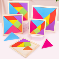 1pc Pine Wood Colored Tangram Puzzle Toy with Pattern Paper Multiple Sizes Available Suitable for Children Ages 3+