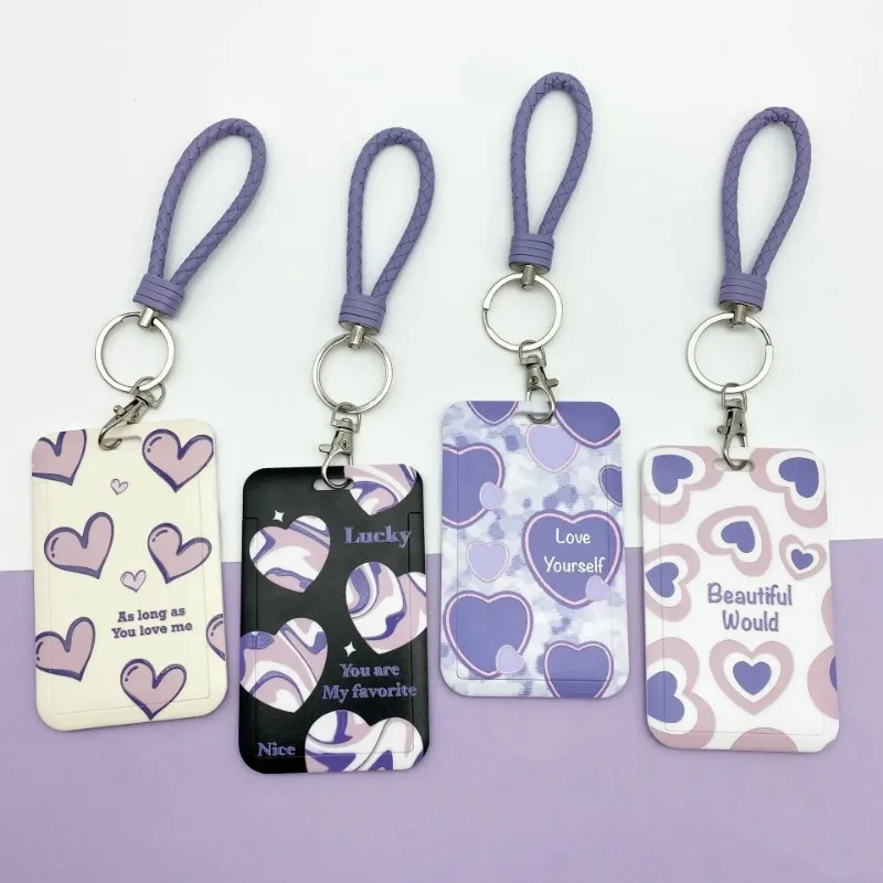 Fashion Credit Card Holder Case for Girl Sweet Purple Series Heart Style ID Card Student Card Holder Bags School Supplies