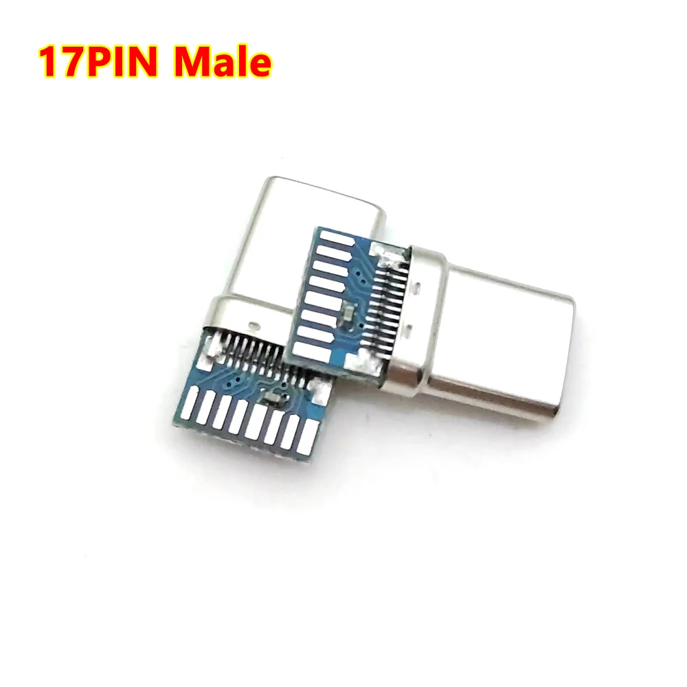 50pcs USB 3.1 Type-C Connector 17 Pins Male Socket Receptacle Adapter to Solder Wire & Cable 17 Pins Support PCB Board