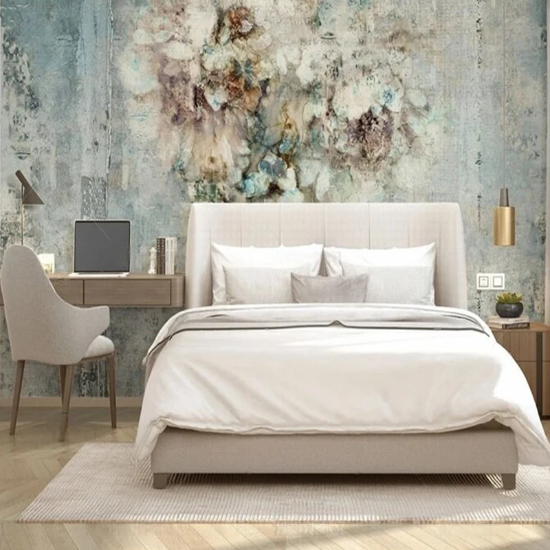 Landscape Original blue flower light ink painting TV bedroom home decoration mural background wall