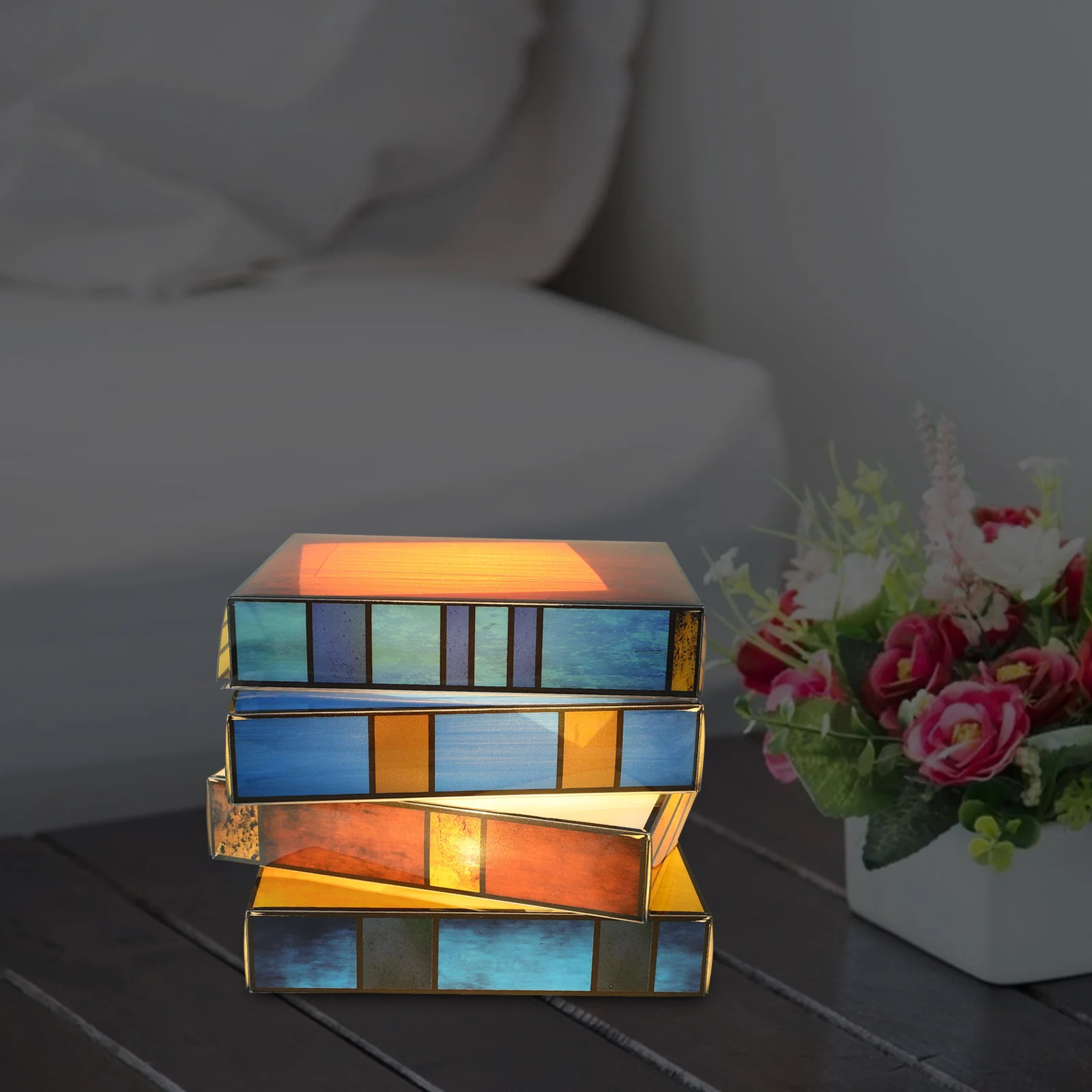 مصباح كتاب زجاجي ملون، ضوء ناعم صديق للعين لقراءة مصباح طاولة بجانب السرير، فكرة هدية لتزيين المكتب المنزلي