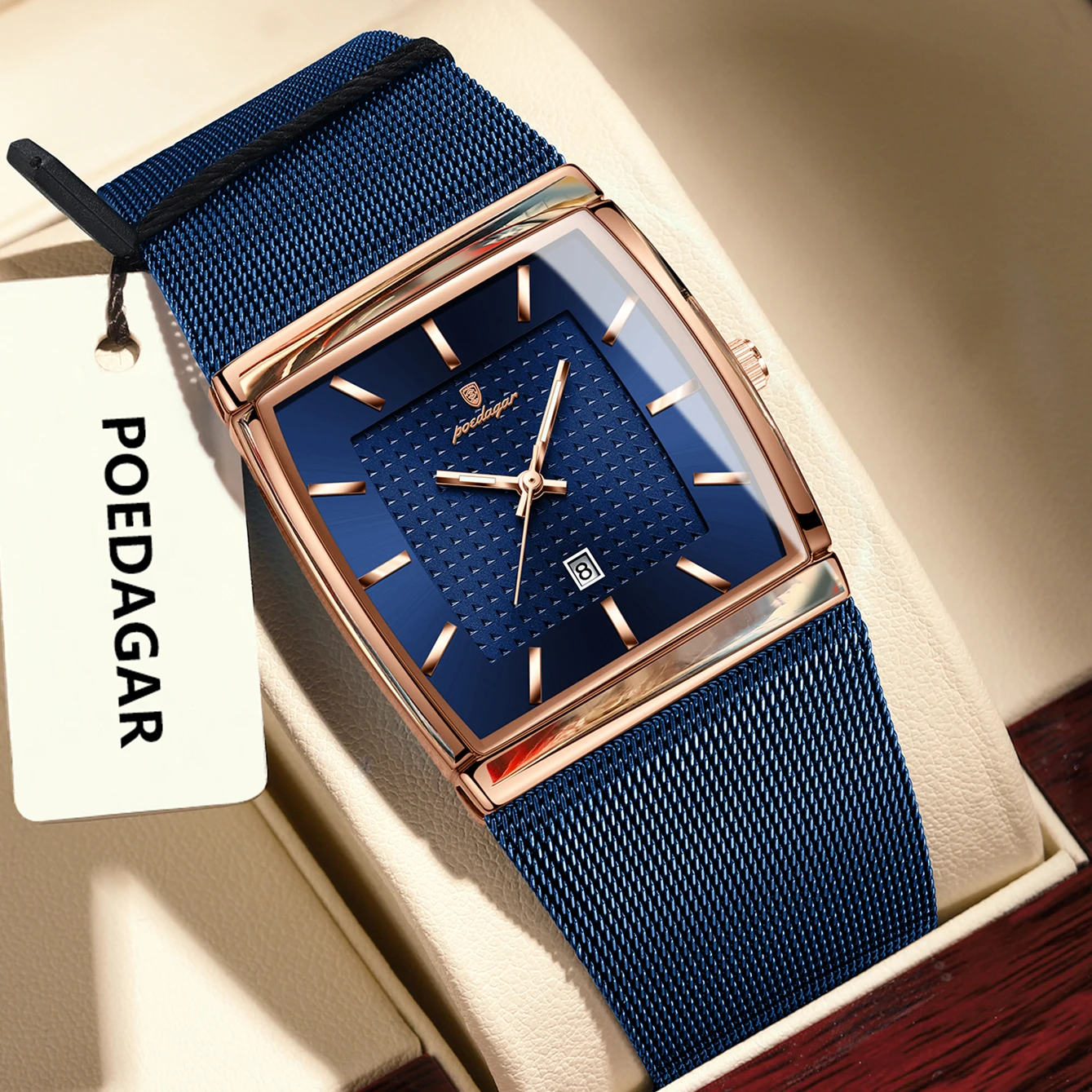 포에다가 명품 남성 시계 스테인리스 스틸 메쉬 방수 야광 날짜 남성 손목시계 패션 캐주얼 쿼츠 남성 시계 렐로즈