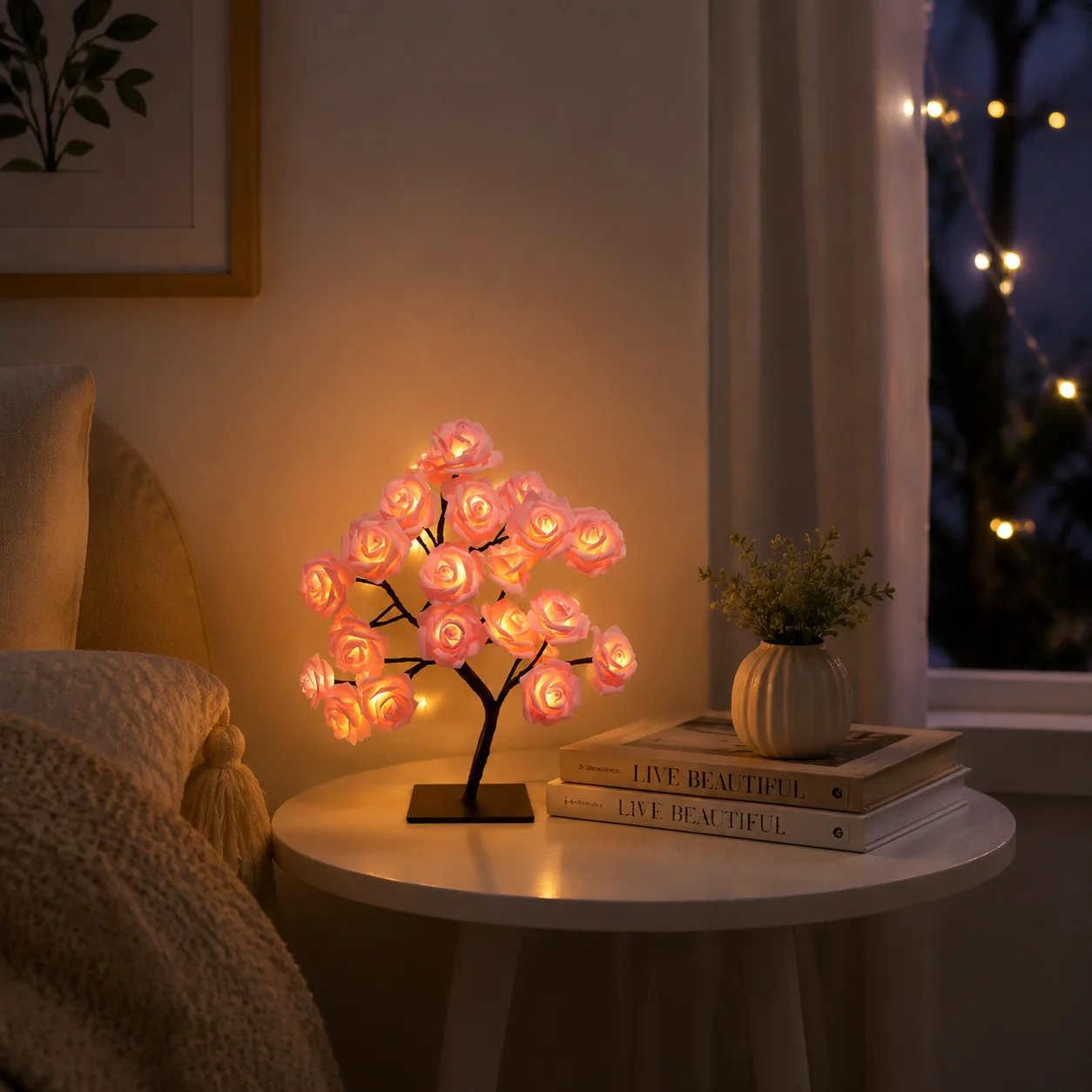 LED Rose Flower Lamp Tree Light USB Powered Desktop Decor Lamp for Home Wedding Party Bedroom Ambient Lighting