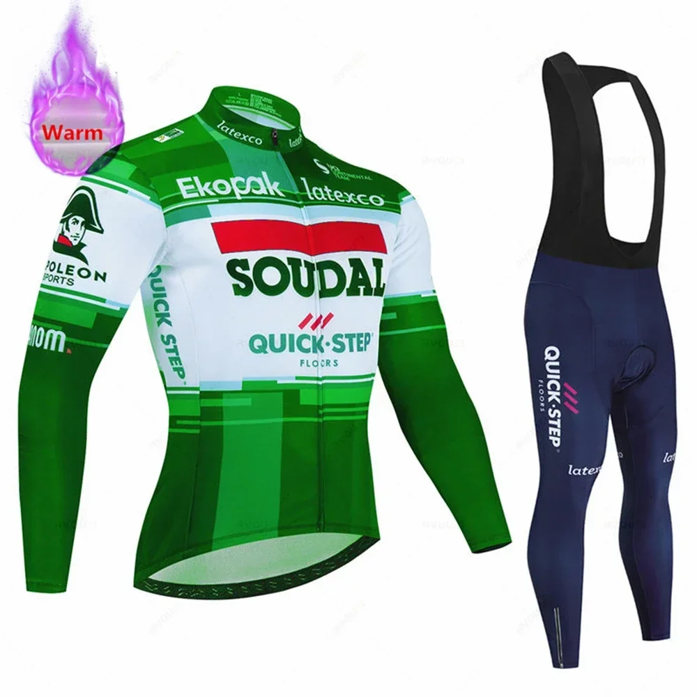 

Soudal Quick Step, зимние флисовые мужские комплекты из трикотажа для велоспорта, одежда для велосипеда Mountian, Ropa Ciclismo, костюм для гоночного велосипеда
