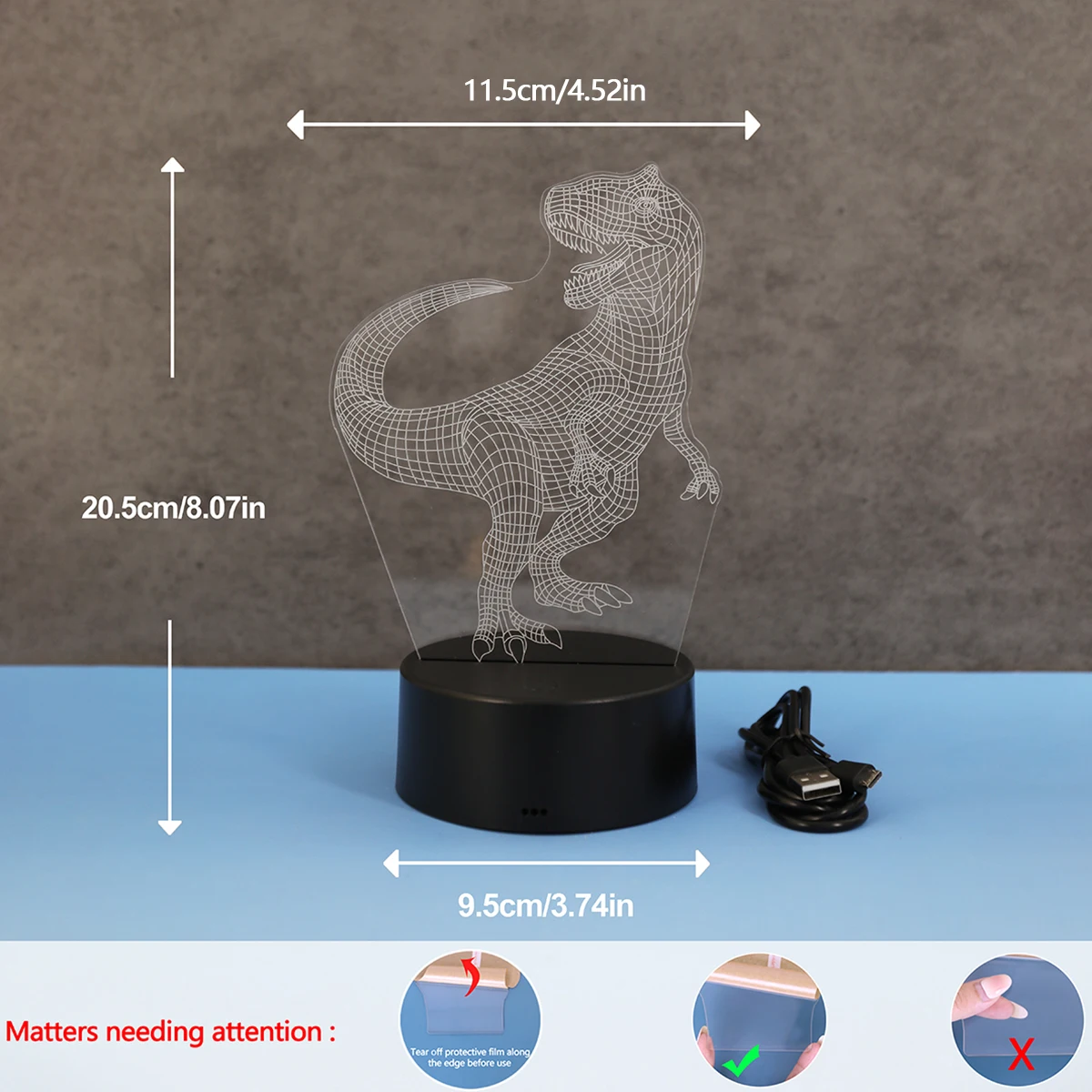 3D Dinosaur Acrylic Night Light Phantom Colorful Atmosphere Night Light Suitable for Bedroom Decoration