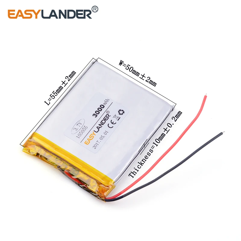 105055   3,7 В 3000 мАч перезаряжаемая литий-ионная литий-полимерная батарея для GPS-транспортного телефона, мягкий регистратор данных
