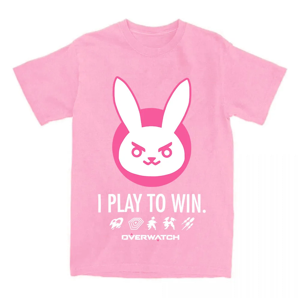Overwatch 2 D.Va Play To Win Rabbit Tshirts Women Men Clothing Cotton Short Sleeve Loose O-neck T-shirt Graphic Print Tee Female