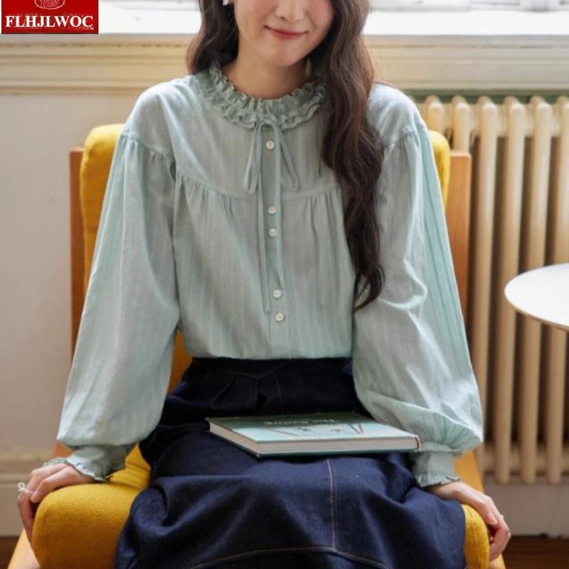 New Year Pink Ruffles Stand Collar Bow Tie Tops Blouses New 2026 Spring Women Chic Korea Japan Girls Preppy Style Basic Shirts