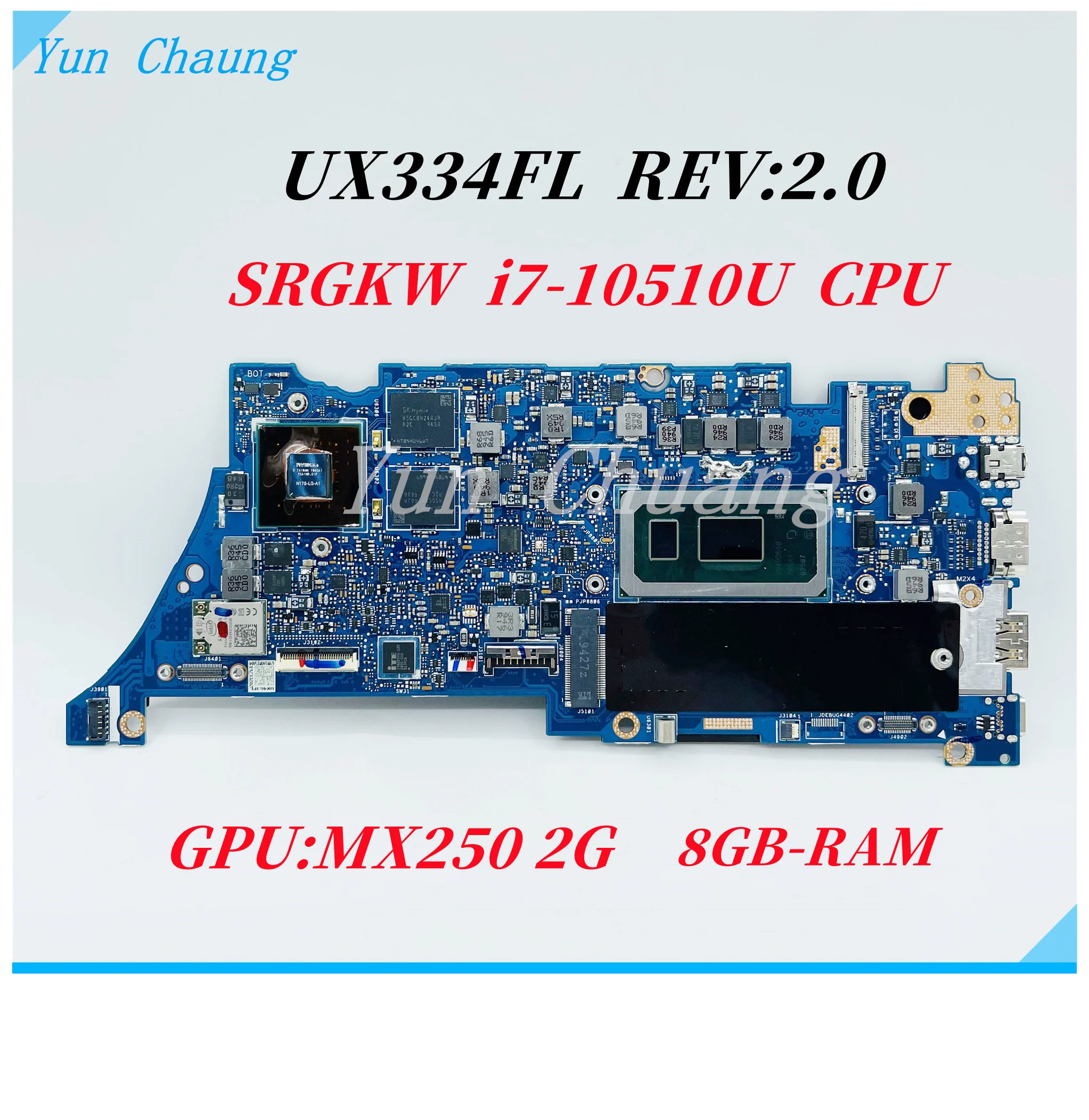 UX334FL Mainboard For ASUS ZenBook UX463FL UX334F UX434FAC UX334FL Laptop Motherboard With i5 i7-10th CPU MX250 2G GPU 8GB-RAM