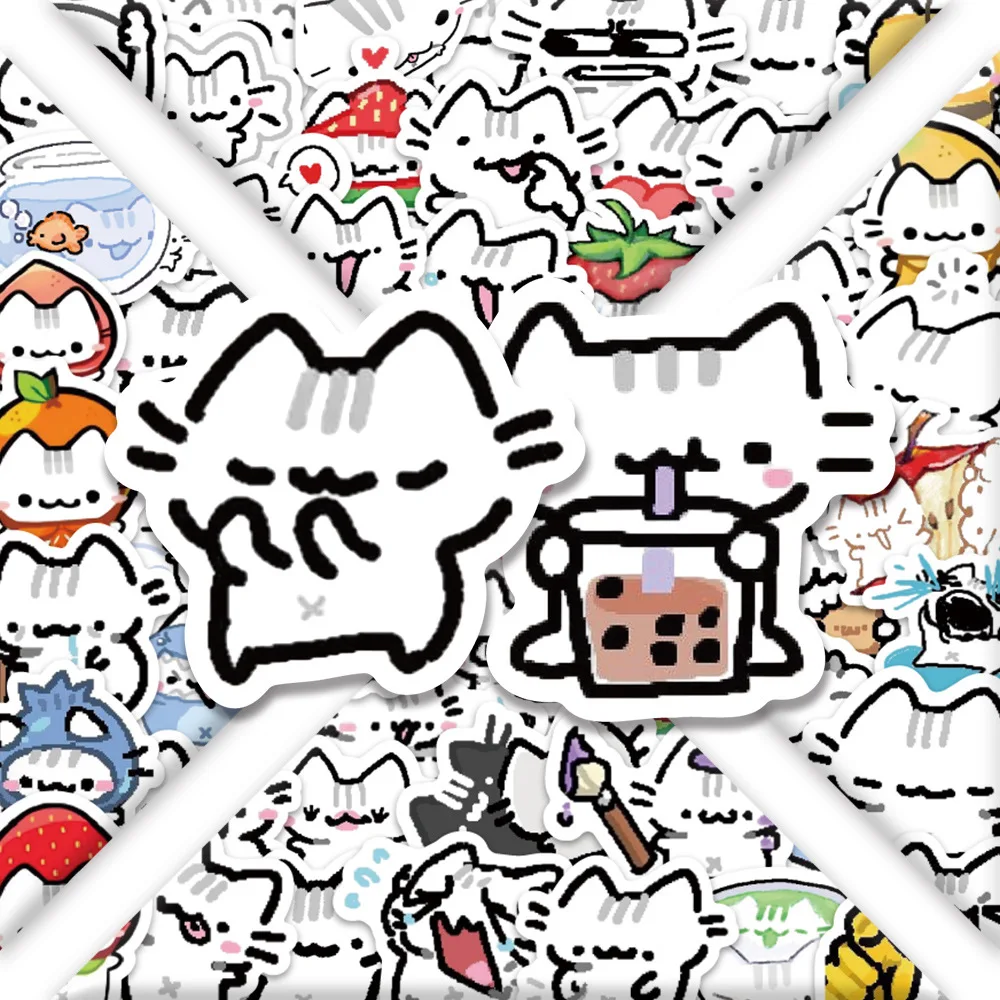 

100PCS Cartoon Line kitten Daily Graffiti Sticker Cute Cat Fun Decal Kids Toy DIY Water Cup Scooter Scrapbook Diary Luggage