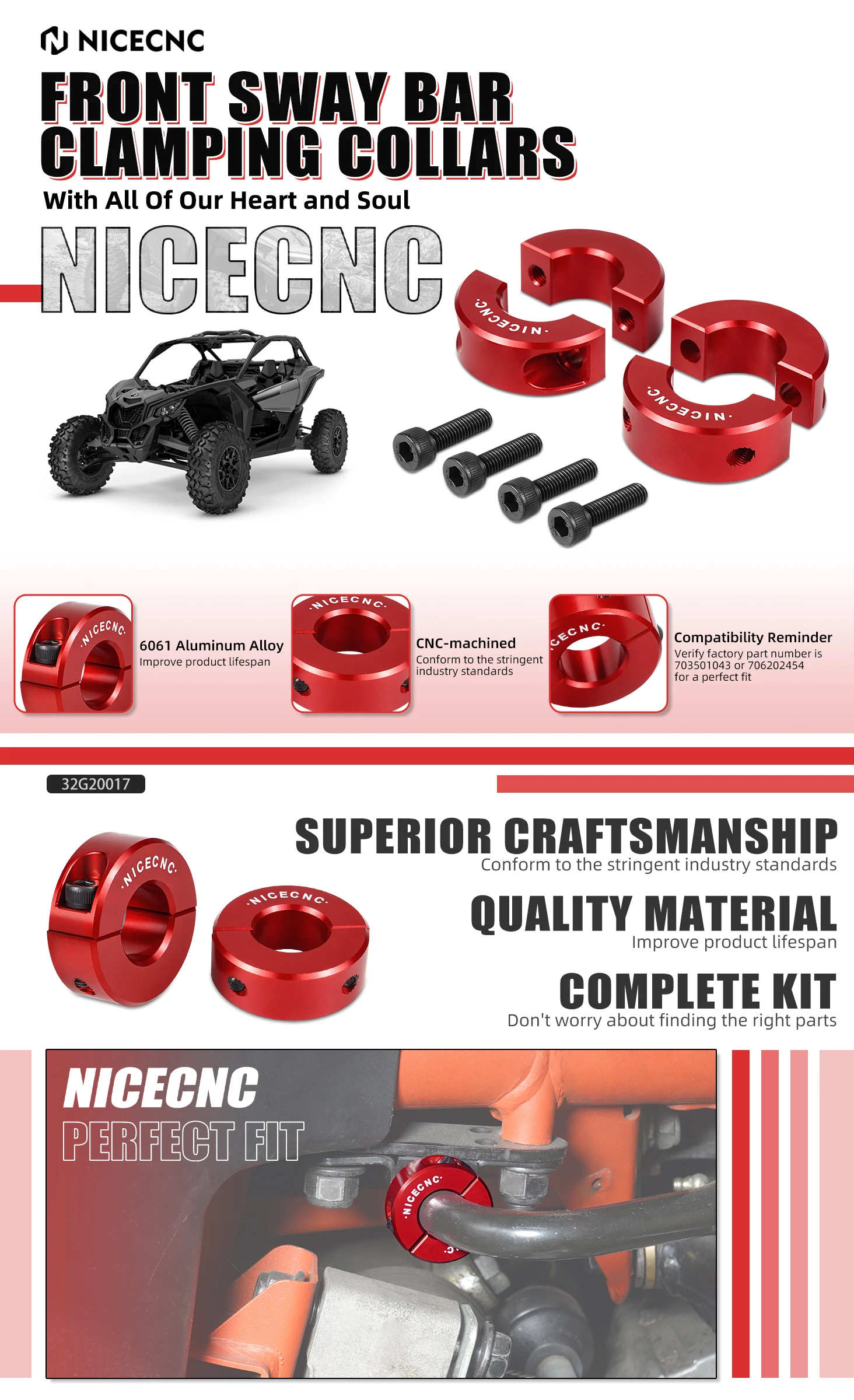 NICECNC Klemmringe für die vordere Stabilisatorstange für Can Am Maverick X3 R 4x4 DPS Turbo 2017-2021. Befestigt den Klemmring. UTV-Zubehör. – Detail 2