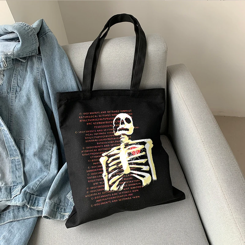 Anime handbag Gothic Skull Canvas Bag Vintage Hip hop Skeleton women shoulder bag Aesthetic letter shopper bag grunge y2k Tote