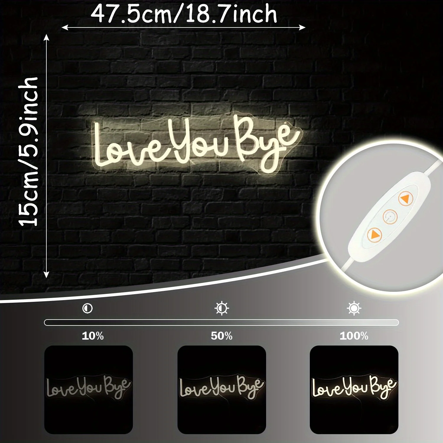 Love You Bye LED Neon, USB Powered Dimmable LED Neon, Suitable for Bedrooms, Parties, Games Room Wall Decor