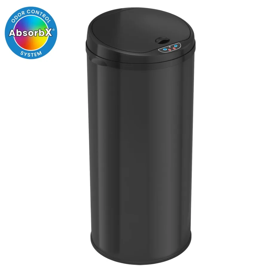 

13 gal Deodorizer Round Motion Sensor Kitchen Trash Can for Modern Home Use Black Stainless Steel Finish with Touchless Operati