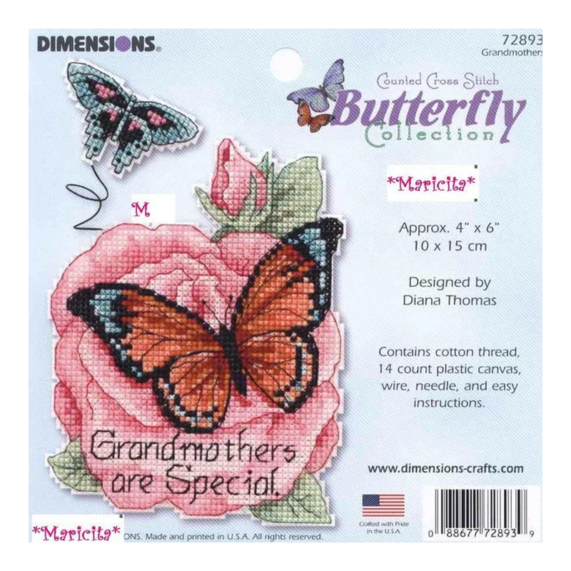 Amishop Top Quality Lovely Collection Hot Sell Counted Cross Stitch Kit Butterfly Flower Grape Ornament Ornaments Dim 72892-7