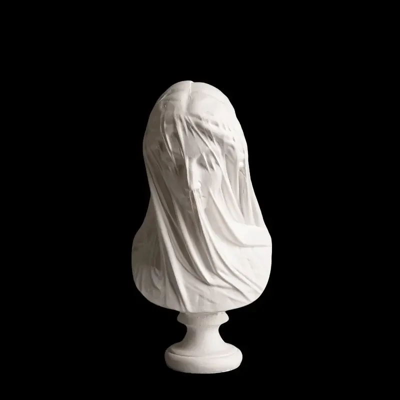 European Plaster Veiled Girl Sculpture Decoration White Small Figure Statue Creative Sketch Woman Ornament Living Room Ornament