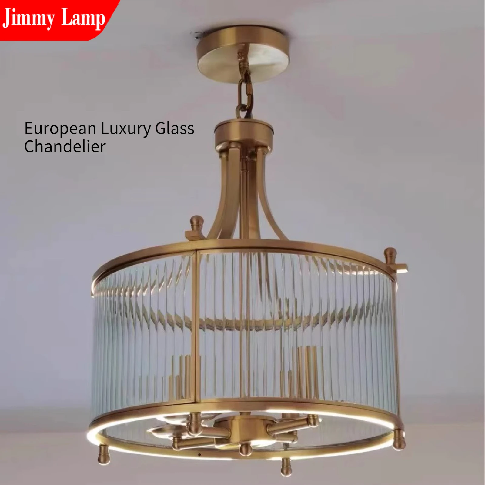 

European Style Luxury Glass Copper Gold Chandelier for Restaurant Lamp Living Room Bedroom Home Decoration LED Lighting Fixtures