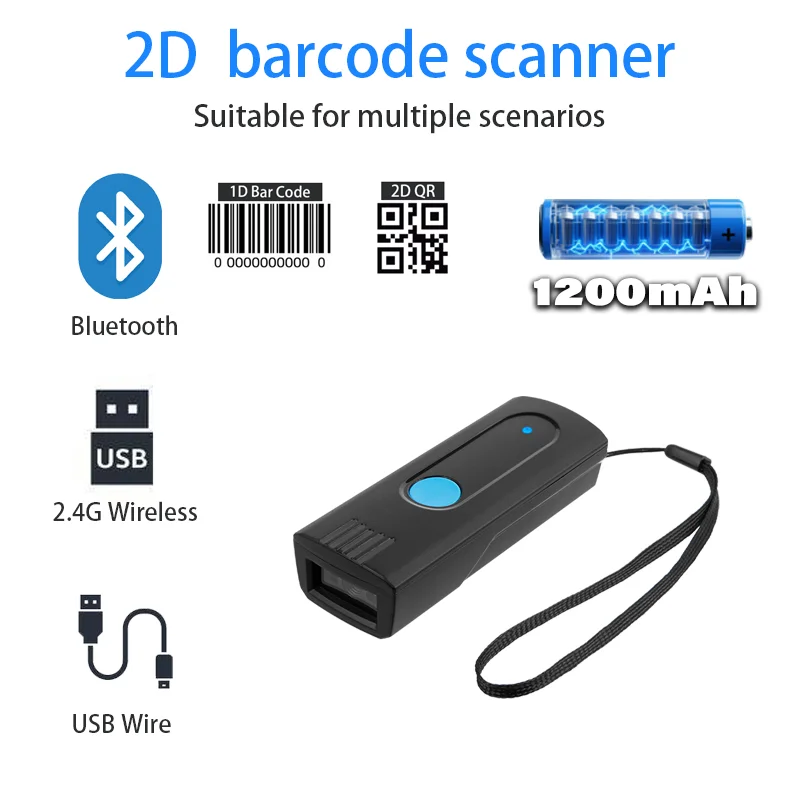Mini Pocket Barcode Scanner Wireless Bluetooth Instant Upload or storage Mode Optional Support IOS Android Windows System
